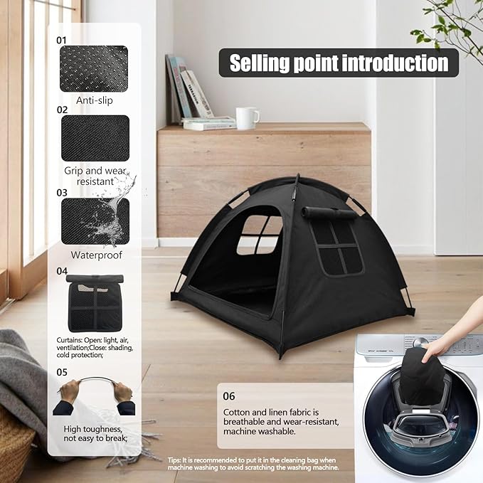 Anti-Anxiety Open Pet Tent for Cats & Dogs, Calming Hideaway | Soothing den, ventilated mesh, ripstop oxford, tip-proof. No-tools, washable cover. Indoor & outdoor. Up to 35lb. 5 colors