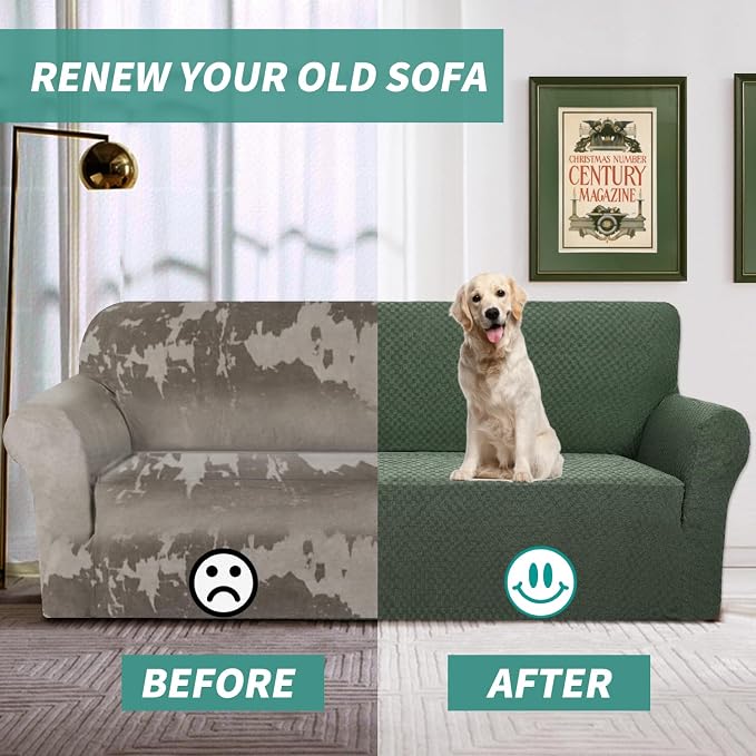 YEMYHOM Couch Cover Latest Jacquard Design High Stretch Sofa Covers for 3 Cushion Couch, Pet Dog Cat Proof Slipcover Non Slip Magic Elastic Furniture Protector (Large, Army Green)