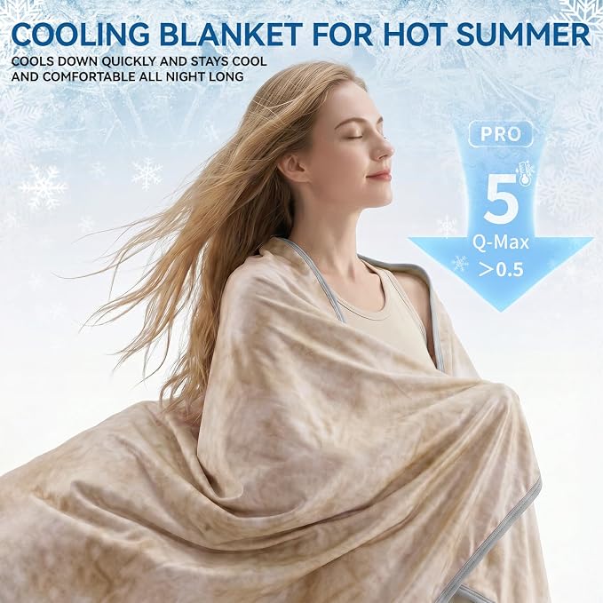 Guohaoi Cooling Throw Blanket for Hot Sleepers, Twin Size 60''×90'' Lightweight Breathable Summer Bed Blanket for Couch, Arc-Chill Q-Max >0.5 Cool Fiber, Lightweight Blanket Light Brown