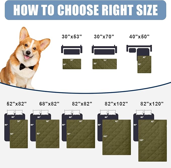 Smiry Waterproof Dog Bed Cover Pet Blanket, Soft Washable Dog Blanket for Furniture Bed Couch Sofa Reversible, Checkered (30"x70", Green/Navy)