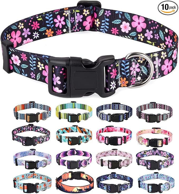 Mihqy Dog Collar with Bohemia Floral Tribal Geometric Patterns - Soft Ethnic Style Collar Adjustable for Small Medium Large Dogs(Floral,S)