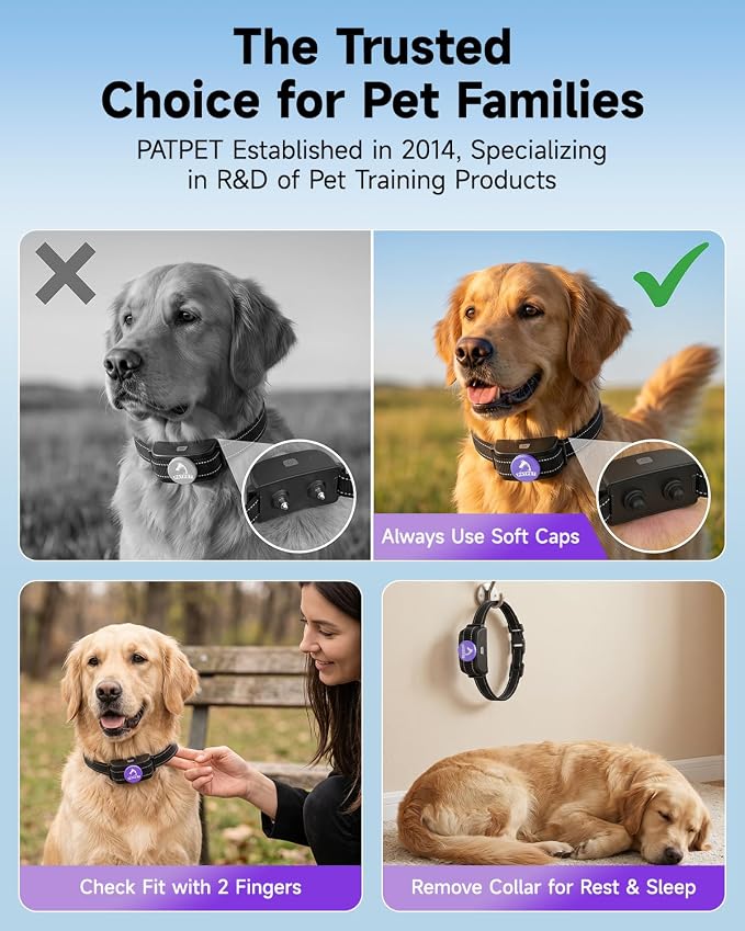 PATPET Dog Training Collar Dog Shock Collar with Remote - 3 Training Modes, Beep, Vibration and Shock, Up to 1000 ft Remote Range, Rainproof for Small Medium Large Dogs