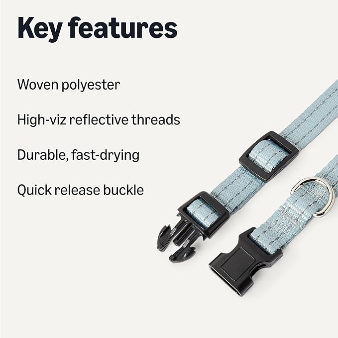 Amazon Basics Reflective Polyester Dog Collar with Quick-Release Buckle, Adjustable, for Medium Dogs, S