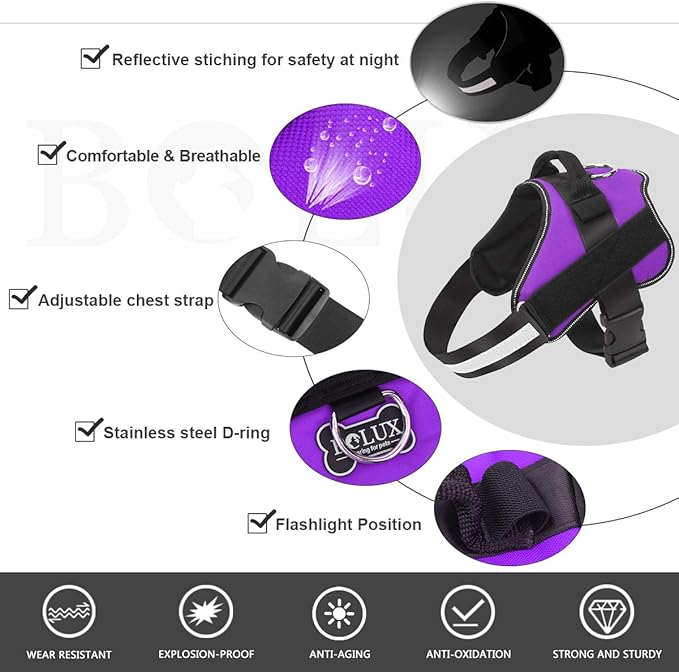Dog Harness, No-Pull Reflective Dog Vest, Breathable Adjustable Pet Harness with Handle for Outdoor Walking - No More Pulling, Tugging or Choking (Purple, L)