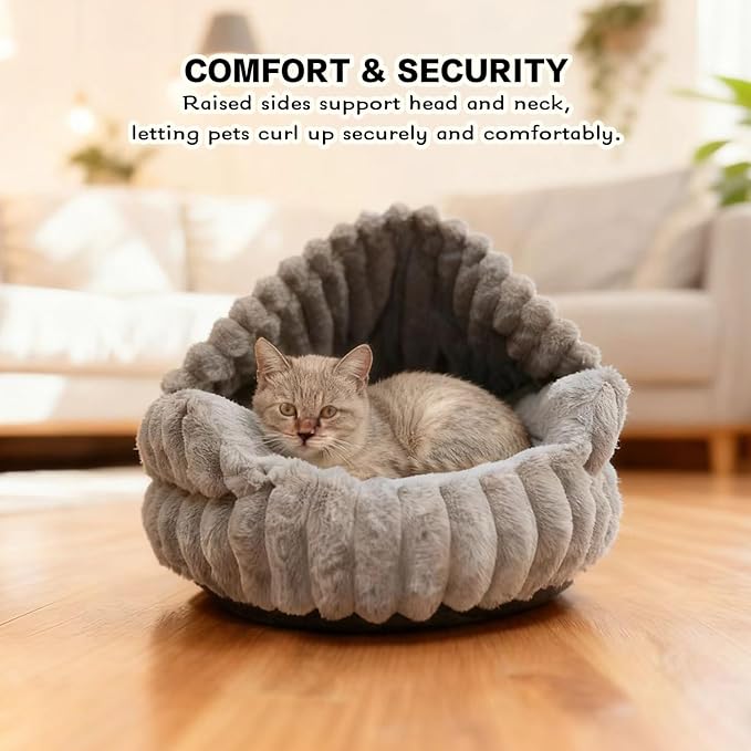 Hooded Cat Beds for Indoor Cats，Cozy Dog Cave Bed,Cozy Nook Dog Bed for Small Dogs,Anti-Slip Puppy Bed Fits up to 22 lbs for Dogs or Cats(Grey Stripe, Medium)