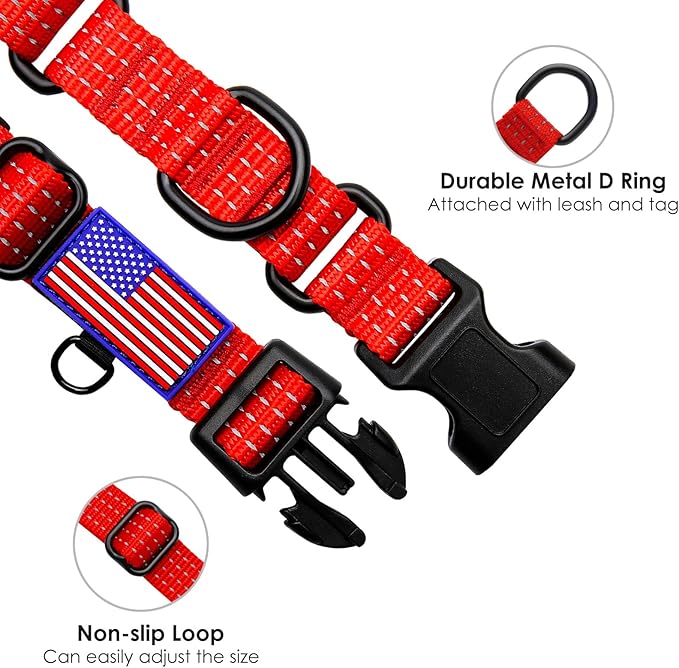 Martingale Collar for Training Dogs. Adjustable Reflective Collars with Buckle-USA Flag- NO Pull-Prevents Slipping Out, for Medium Large XL Dogs. Helps with Strong pullers (L, red)