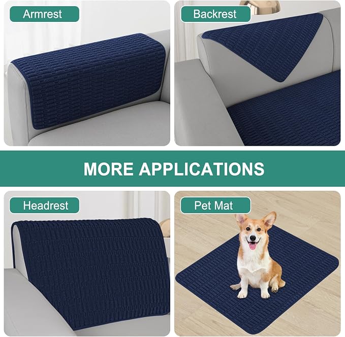 Foxdecor Couch Arm Covers Sofa Armrest Covers, Arm Chair Covers Set of 2, Non-Slip Arm Rest Cover for Sofa, Armchair Slipcovers Couch Protector. (Dark Blue 24x28 inch)