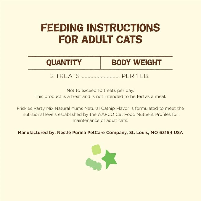 Purina Friskies Made in USA Facilities, Natural Cat Treats, Party Mix Natural Yums Catnip Flavor - (Pack of 10) 2.1 oz. Pouches