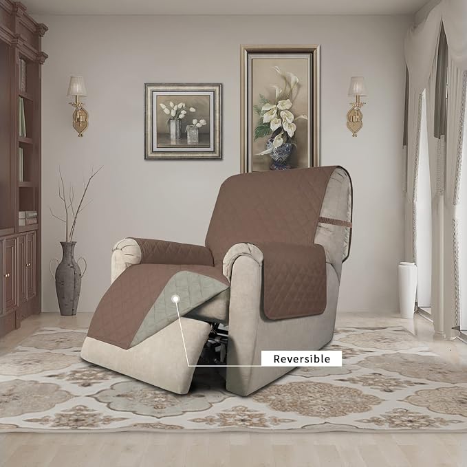 Easy-Going Recliner Chair Slipcover Reversible Sofa Cover Water Resistant Couch Cover Furniture Protector with Elastic Straps for Pets Dog (Recliner 22 inch, Brown/Beige)