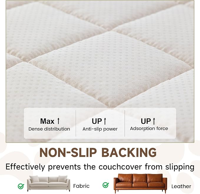 OTOB All Seasons Sofa Covers for 3 Cushion Couch Washable, Geometric Jacquard Fuzzy Non-Slip Pet Couch Cover, Kids Pet Friendly Soft Plush Sofa Slipcovers Dog Bed Mats (Camel, 27.6" x 70.9")