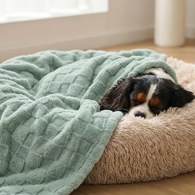 David's Home Large Dog Blankets Washable Pet Bed Cover Twin Size, Soft Fluffy Fuzzy Cat Puppy Blanket with Premium 300GSM Fleece for Pet Kitten Doggy, Aqua Gray, 66 * 90"