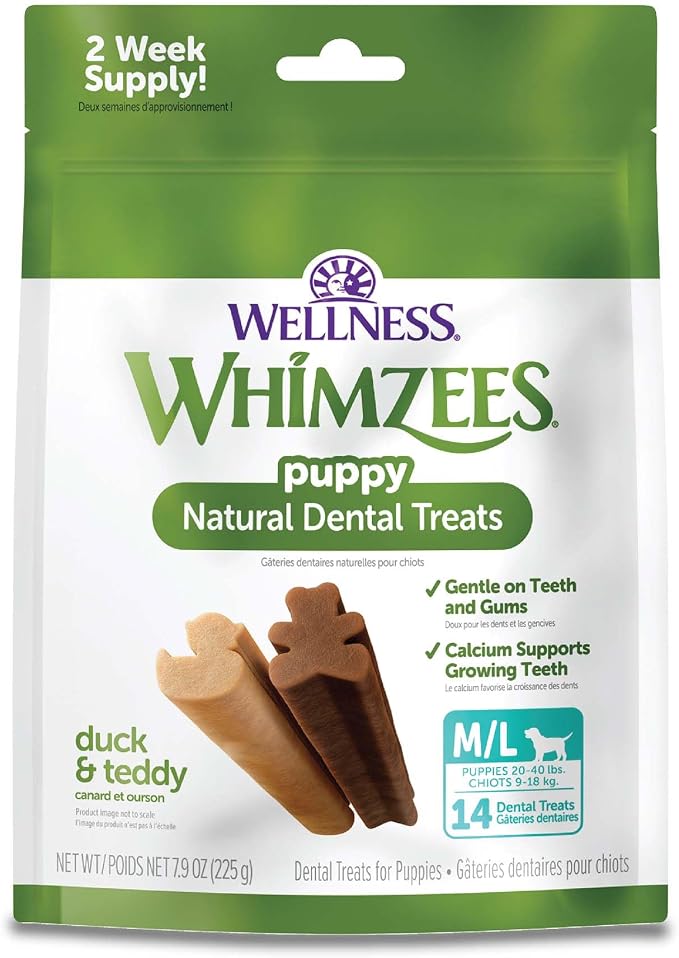 Wellness WHIMZEES Puppy Natural Dog Dental Treat, Chews, Freshens Breath, Medium/Large Size, 7.9 oz Bag, 14 Count