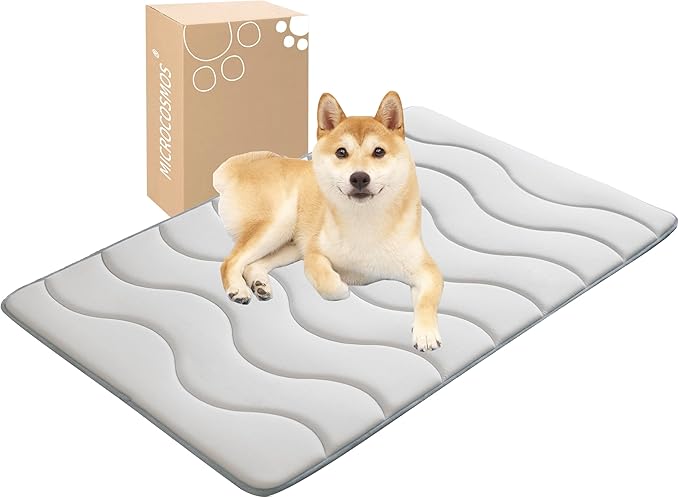 MICROCOSMOS 0.8" Thick Cooling Dog Foam Pad & Summer Pet Sleeping Mat, Machine Washable, Materials Safe, Portable Flat Pet Bed for Dogs.(Grey, 42" x 28")