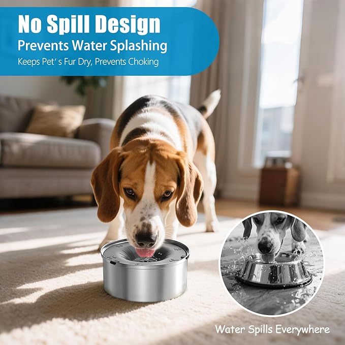 SCHITEC Dog Water Bowl No Spill 40oz/1.2L Slow Drinking Anti-Splash Stainless Steel Dog Bowl with Floating Disk, Spill Proof Pet Travel Water Dispenser for Sloppy Messy Drinkers(Gray)