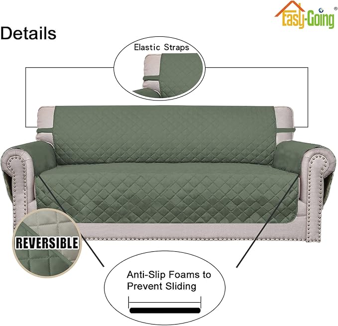 Easy-Going Oversized Chair Sofa Slipcover Reversible Sofa Cover Water Resistant Couch Cover Furniture Protector Cover with Elastic Straps for Pets Dog (Oversized Chair, Greyish Green/Beige)