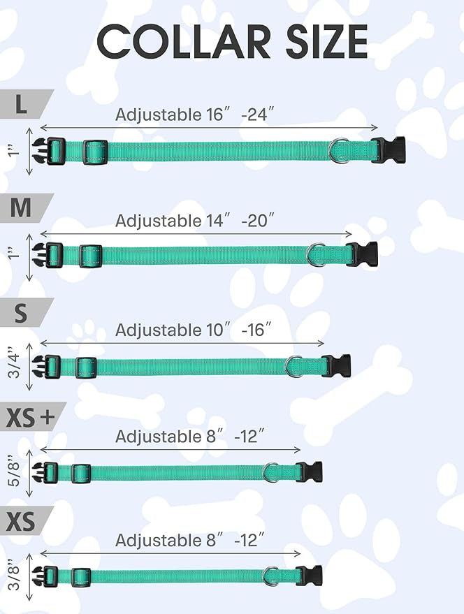 FunTags Length 14" - 20" Reflective Turquoise Dog Collar for Medium Dogs – Night Walking & Training Safety, Durable Quick Release Buckle, Nylon, Comfortable Adjustable, Width 1"