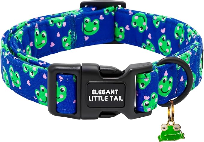 Elegant Little Tail Summer Dog Collar, Cute Green Frog Pattern Soft Cotton Pet Collars with Sturdy Quick Release Buckle Male Adjustable Pet Collar for Small Medium Large Dogs
