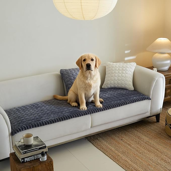 Circular Grid Couch Cover for Dogs Washable - Non Slip Thick Soft Pet Sofa Protector for 3 Cushion Couch Large Silicone Particles Furniture Mat for Cats Sectional Slipcovers