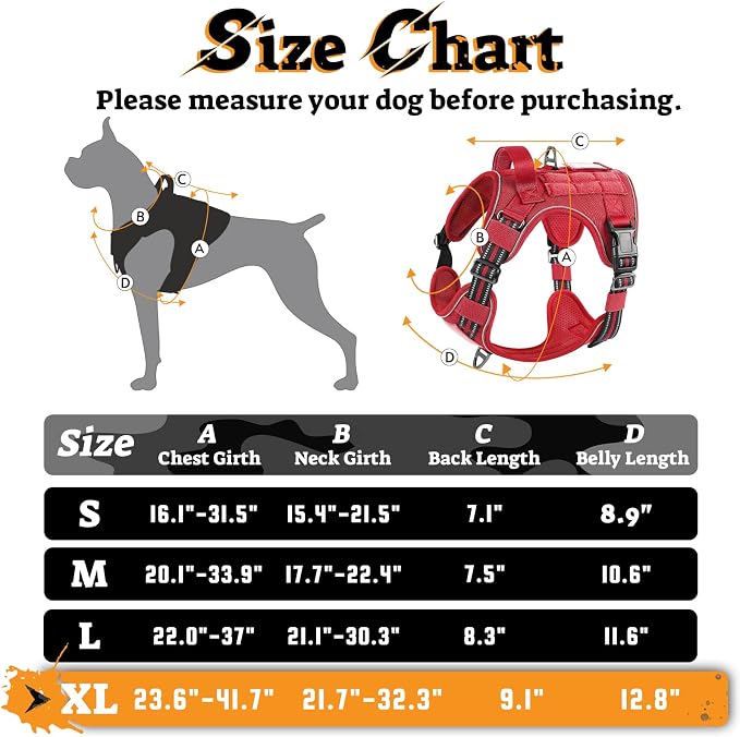 rabbitgoo Tactical Dog Harness for Large Dogs No Pull Adjustable Military Vest with Handle MOLLE Reflective Heavy Duty Dog Vest for Walking Training Hunting Outdoor Working Medium Size Dog Red XL