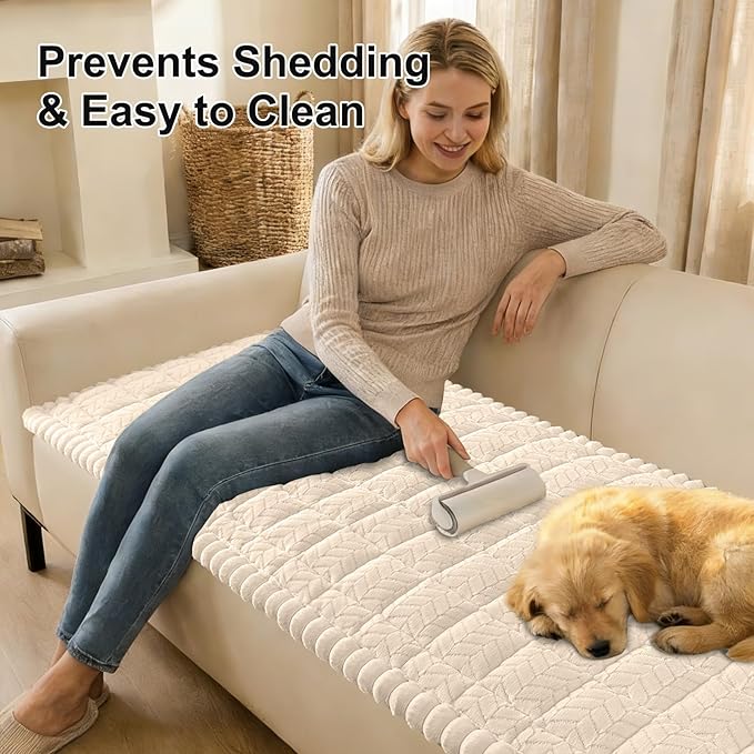 Smiry Couch Cover for Dogs, Non Slip Fuzzy Pet Sofa Covers Washable for 2-3 Cushion Couch, Soft Thick Furniture Protector for Cats Dogs, Against Fur, Dirt, Scratch Resistant (Apricot, 27.6"x59")