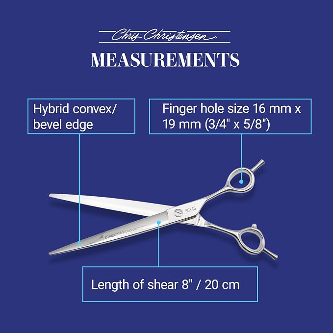 Chris Christensen Classic Series Grooming Shears, 8 in Straight Shear, Groom Like a Professional, Any Skill Level, Made From 440C Japanese Steel