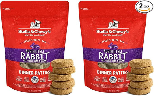 Stella & Chewy's Freeze-Dried Raw Dinner Patties - Absolutely Rabbit Recipe - High Protein Grain-Free Puppy & Dog Food - Perfect for Picky Eaters - 25 oz (Pack of 2)