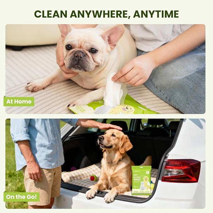 12PCS Hypoallergenic Pet Glove Wipes for Dogs, Cats & Small Animals | No-Rinse Deodorizing Dog Wipes for Paws, Butt, Eyes & Ears | Pet Wipes for Stain & Odor Cleanup Between Baths & Travel