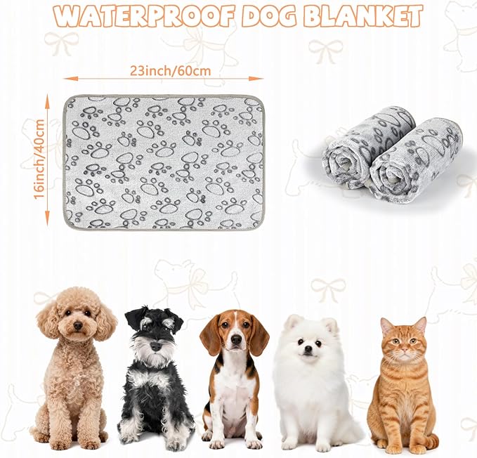 YUEPET Waterproof Dog Blankets, 2 Pack Washable Dog Blankets for Bed Couch Sofa Protector Fleece Flannel Puppy Blanket Soft Plush Reversible Throw Blanket for Small Dogs Cats 23"×16"(Grey)