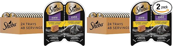 Sheba Perfect Portions Wet Cat Food Pate Gourmet Chicken & Tuna Entree,2.6 oz. Twin-Pack Trays,Cat Food Wet Recipe (,48 Servings),24 Count (Pack of 2)