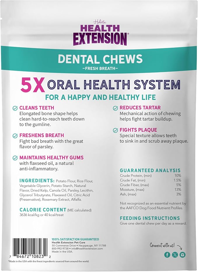 Health Extension Fresh Breath Dental Bones for Dogs, 14 Small Bones, Freshens Breath, Cleans Teeth, Healthy Gums, Training or Reward, 6 oz Bag (Pack of 1)