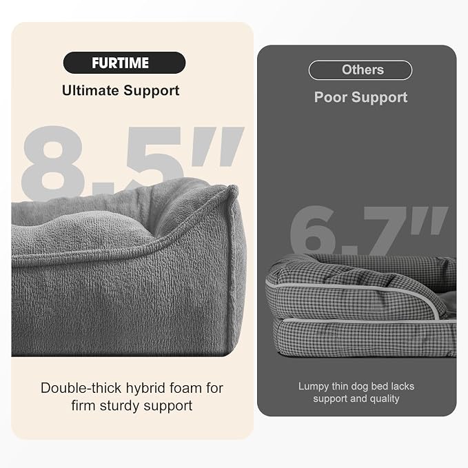 FURTIME Orthopedic Dog Beds Large Sized Dog, Extra Thick Supportive Comfort Pet Sofa, Ergonomic Slant Dog Couch with Removable Washable Cover, Ultra Soft Surface & Non-Slip Bottom, Light Grey, 38"