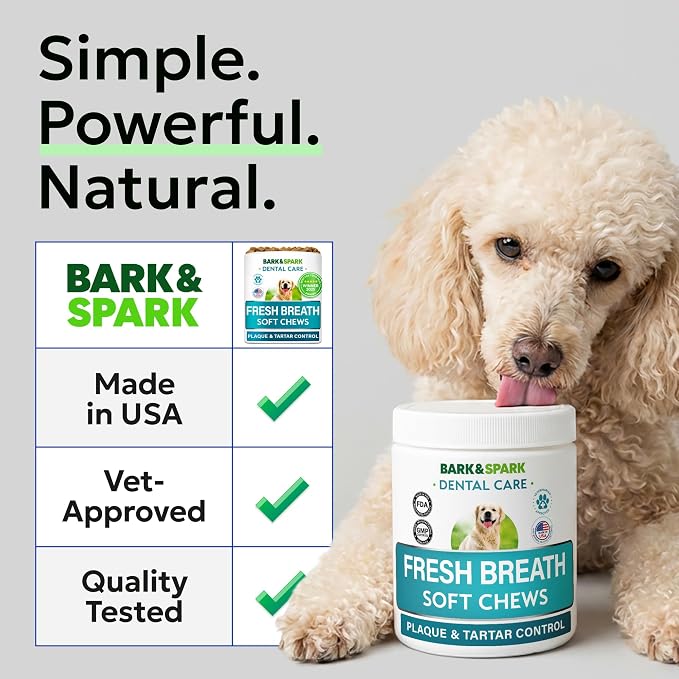 BARK&SPARK Dog Teeth Breath Freshener Chews, Dental Cleaning Treats for Bright Smile - Plaque, Tartar and Bad Breath Advanced Remover for Dogs, Pet Oral Care Bright Co Lab Pro Formula - 90 Servings