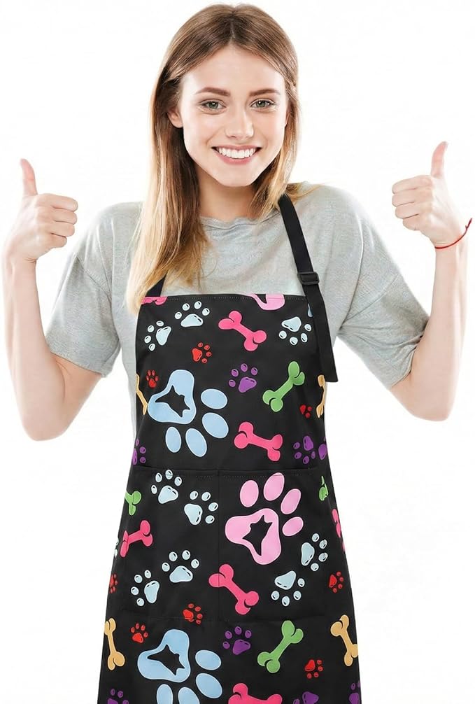 Dog Grooming Waterproof Apron with 2 Pockets, Cute Animals Puppy Dog Pets Apron