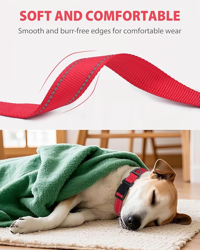 Joytale Extra Large Dog Collar, Wide Double-Sided Reflective Nylon Collar for Night Safety, Adjustable Quick-Release for Gentle Giants, Red, XL (1 1/4" Width)
