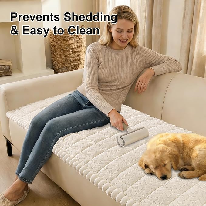 Smiry Couch Cover for Dogs, Non Slip Fuzzy Pet Sofa Covers Washable for 3 Cushion Couch, Soft Thick Furniture Protector for Cats Dogs, Against Fur, Dirt, Scratch Resistant (Beige, 27.6"x70.9")