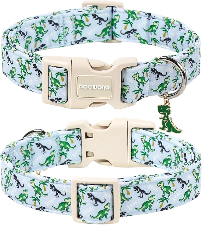 Summer Dinosaur Dog Collar for Boy Dogs- DOGWONG DinosaurDog Collar, Adjustable Soft Boy Dogs Collars for Large Dogs, L