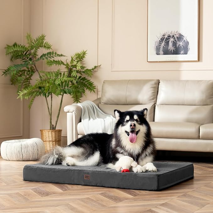 EHEYCIGA Orthopedic Dog Beds for Dogs with Removable Washable Cover for Crate,Grey, 36x27