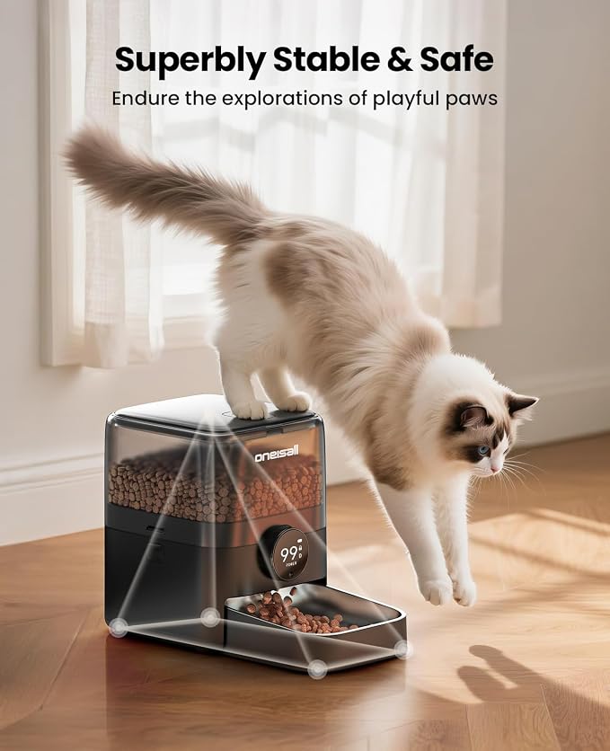 oneisall Automatic Cat Feeder, WiFi Rechargeable 100-Day Battery Operated Pet Feeder, 12 Cups/3L Dry Food Dispenser for Large Kibble, Smart App Control (Black)