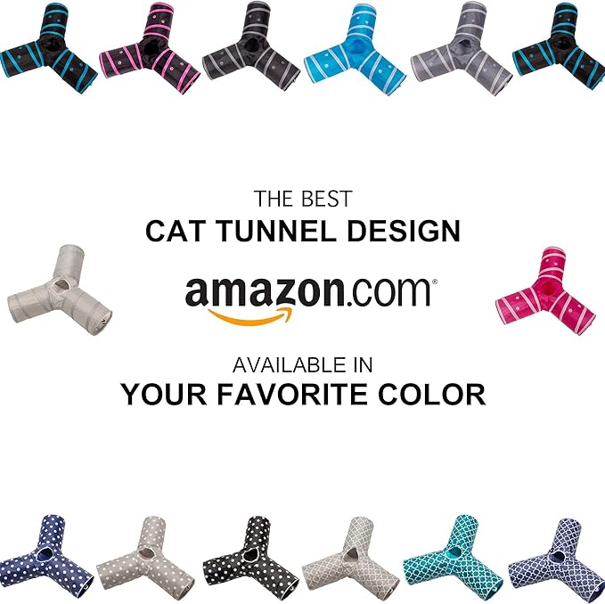 Cat Tunnel - Collapsible 3 Way Quatrefoil Play Toy - Tube Fun for Rabbits, Kittens, and Dogs - Quatrefoil Navy/White