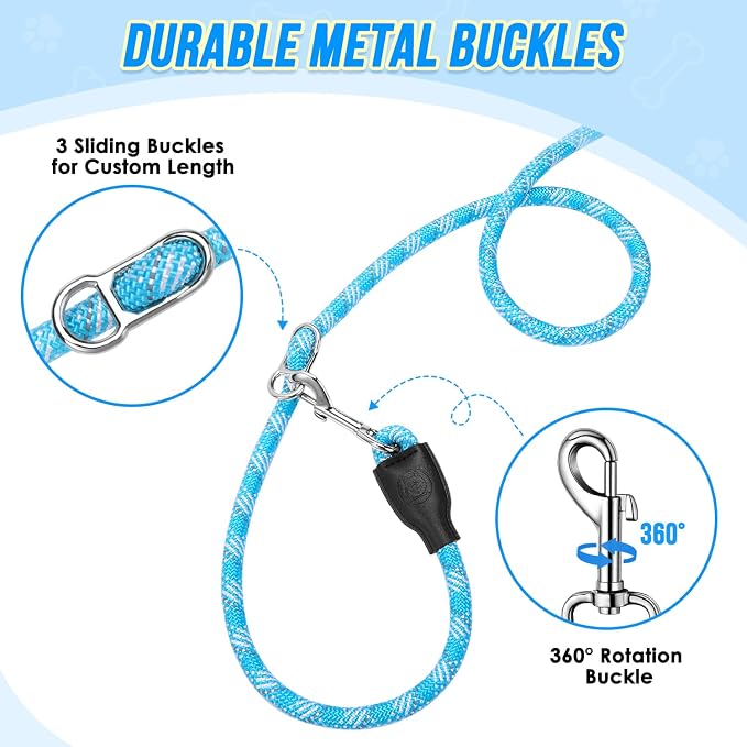 Lukovee Hands Free Dog Leash, 10FT Adjustable Training Lead 1/2 Inch Nylon Heavy Duty Lead No Pull for Large Medium Dogs, Tangle Free Reflective Waist-Leash for Walking Running(Xie-Blue, Plus Handle)
