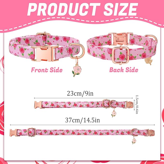 3 Pack Pink Dog Collars for Small Dogs Girl Dog Collar with Pendant for Girl Female Dogs Adjustable Puppy Collars Pet Collar