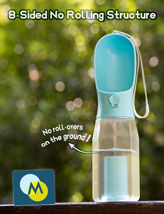Portable Water Bottle for Small Dogs, 3 in 1 Animal Pet Travel Bowl Dispenser with Food Treat Container & Poop Bag Holder, Summer Hiking Walking Accessories for Puppy On The Go - Blue, 10oz
