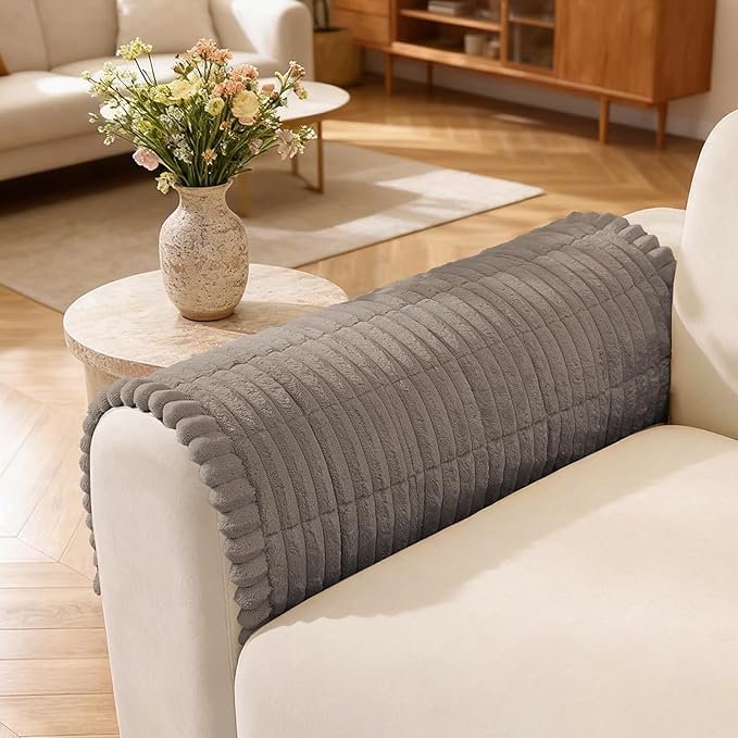 Fuzzy Couch Arm Covers for Dogs Washable, Thick Couch Covers for 3 Cushion Sofa Pet Friendly, Non Slip Plush Dog Couch Cover for for Sectional, Loveseat (Espresso, 17.6" x 17.6")