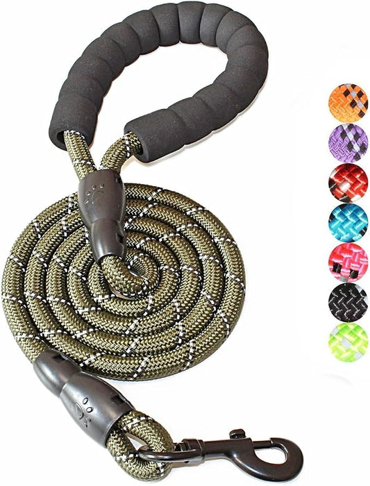 BAAPET 2/4/5/6 FT Dog Leash with Comfortable Padded Handle and Highly Reflective Threads for Small Medium and Large Dogs (5FT-1/2'', Olive Green)