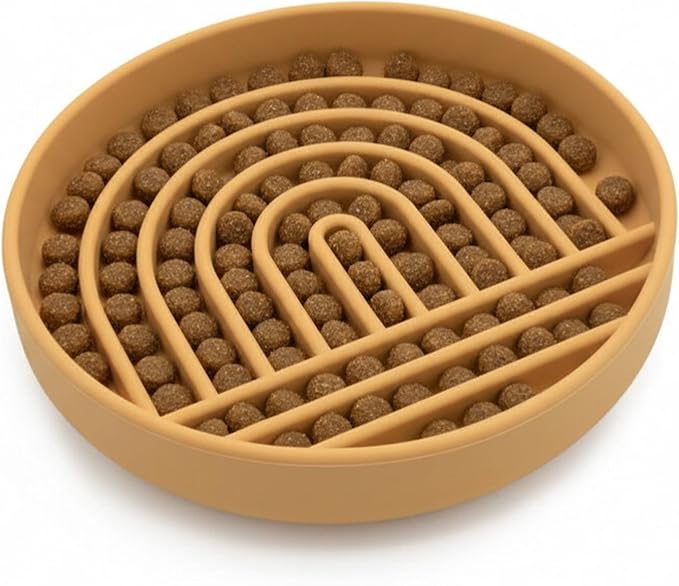Should We Go? Slow Feeder Dog Bowls - Small Size Silicone Slow Eating Dog Bowl for Puppies & Dogs with Suction Cup -Dishwasher-Safe, Lick Mat Design, Reduces Gulping, for All Breeds, 6”x1.25”- Honey