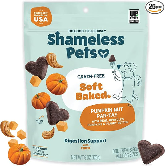 Shameless Pets Soft-Baked Dog Treats, Pumpkin Nut Partay - Natural & Healthy Dog Chews for Digestive Support with Fiber - Made in USA, Free from Grain, Corn & Soy - 1-Pack