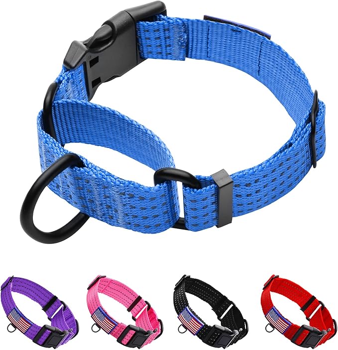 Martingale Collar for Training Dogs. Adjustable Reflective Collars with Buckle-USA Flag- NO Pull-Prevents Slipping Out, for Medium Large XL Dogs. Helps with Strong pullers(L, Blue)