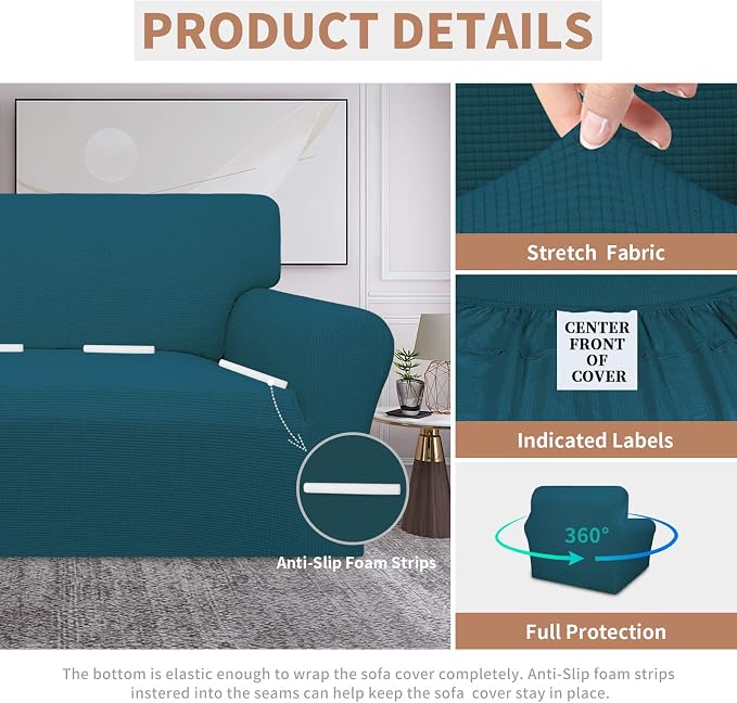 Easy-Going 100% Waterproof Chair Couch Cover, Dual Waterproof Sofa Cover, Stretch Jacquard Sofa Slipcover, Leakproof Furniture Protector for Kids, Pets, Dog and Cat (Chair, Peacock Blue)