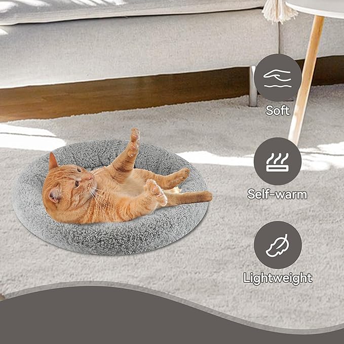 Small Cat Bed Mat with Surrounding Pillow, 11.81" Round Pet Cushion for Cats Puppy Rabbits Curling Sleep, Indoor Furniture/Carrier/Crate Pet Self Warming Pad, Washable, Small