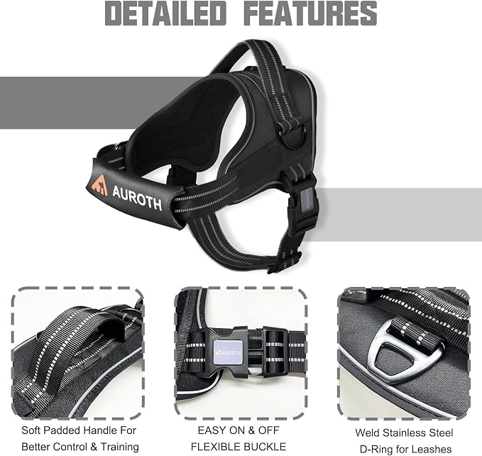AUROTH Dog Harness and Leash Set, Soft Padded Service Dog Vest with 5.25FT Dog Leash, No Choke, Easy On Pet Vest, Adjustable Reflective No Pull Dog Harness for Large Dogs, Easy Walking and Training
